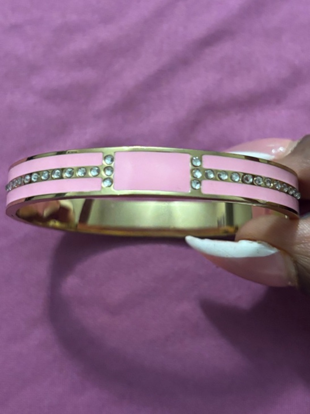 Tiffany & Co Pink Enamel, Diamond & Gold-Tone Bangle Bracelet